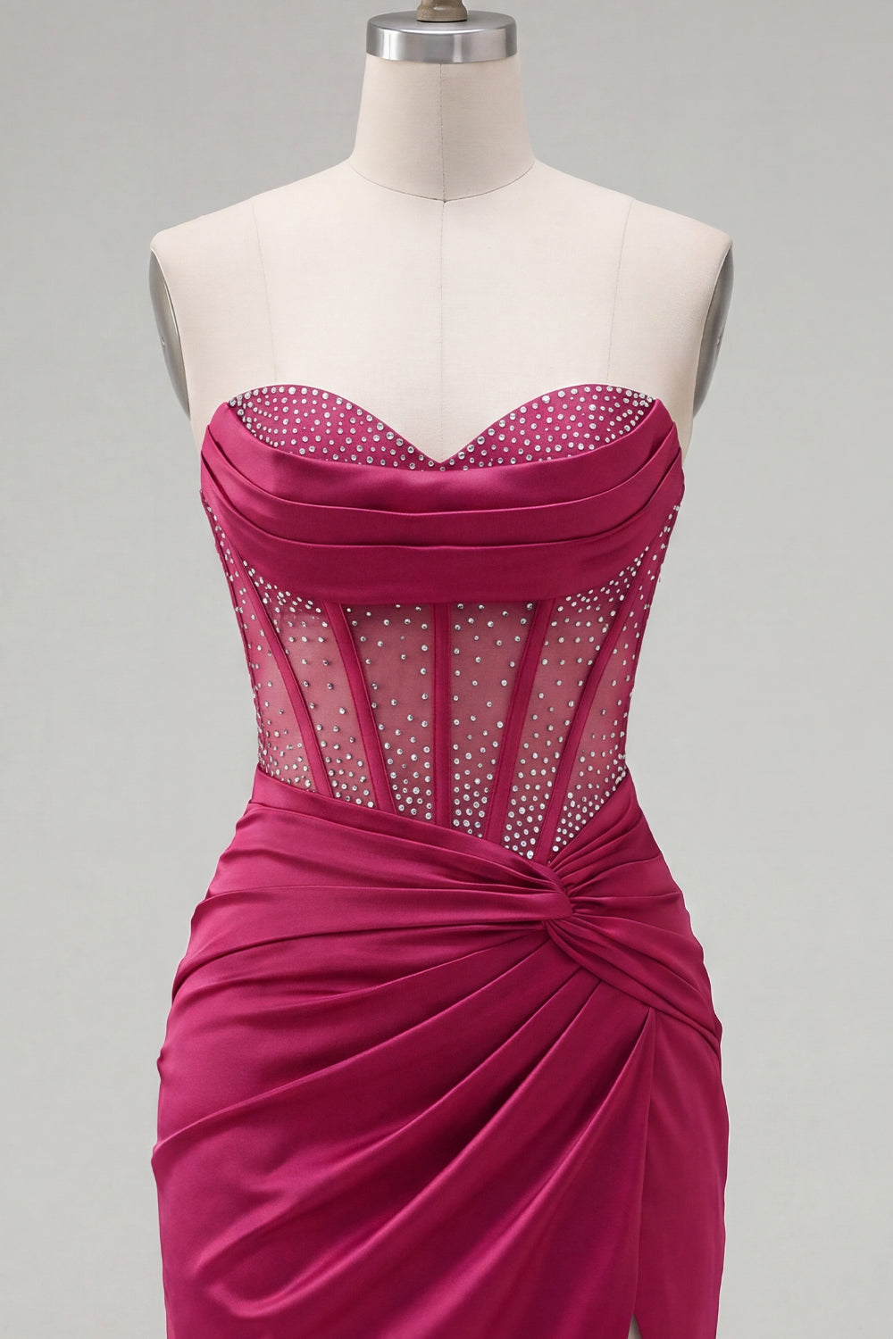 Tight Short Ruched Burgundy Corset Strapless Homecoming Dress with Beading