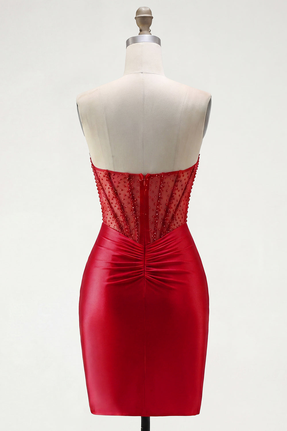 Short Red Tight Corset Strapless Homecoming Dress with Rhinestones