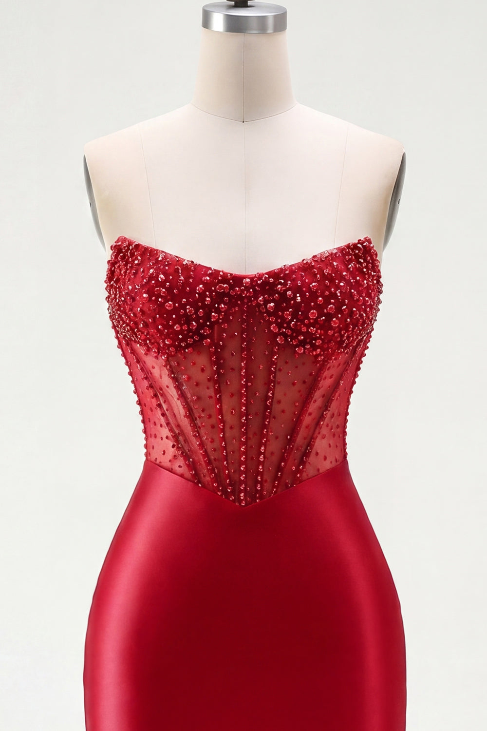 Short Red Tight Corset Strapless Homecoming Dress with Rhinestones