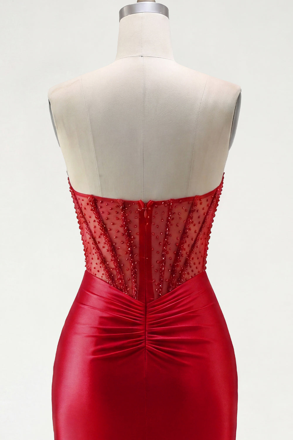 Short Red Tight Corset Strapless Homecoming Dress with Rhinestones