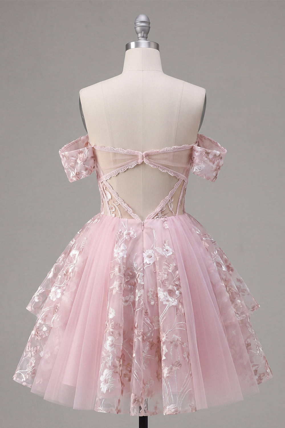 Floral A Line Off The Shoulder Corset Short Pink Homecoming Dress