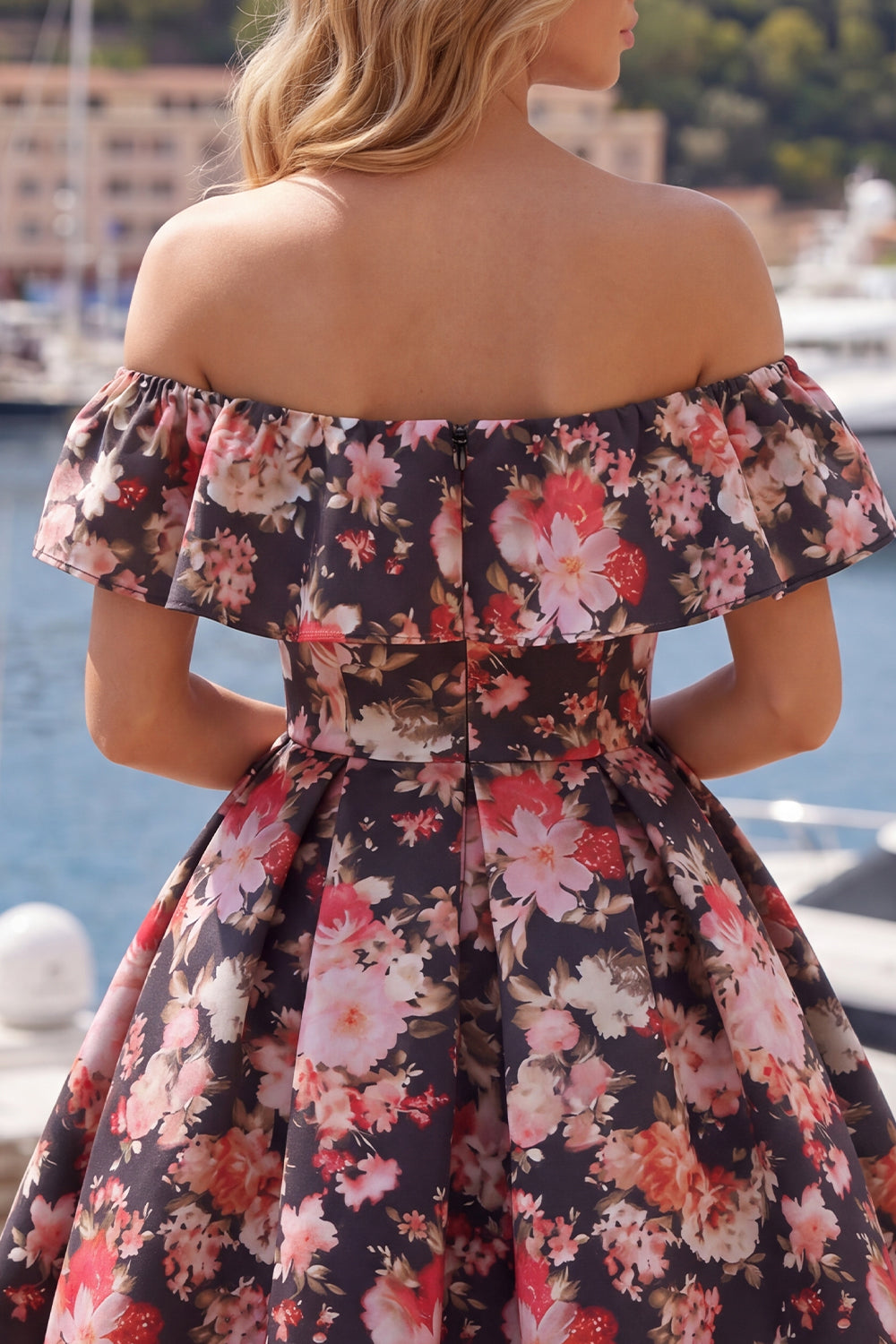  Black Pink Flower A Line Off the Shoulder Short Homecoming Dress