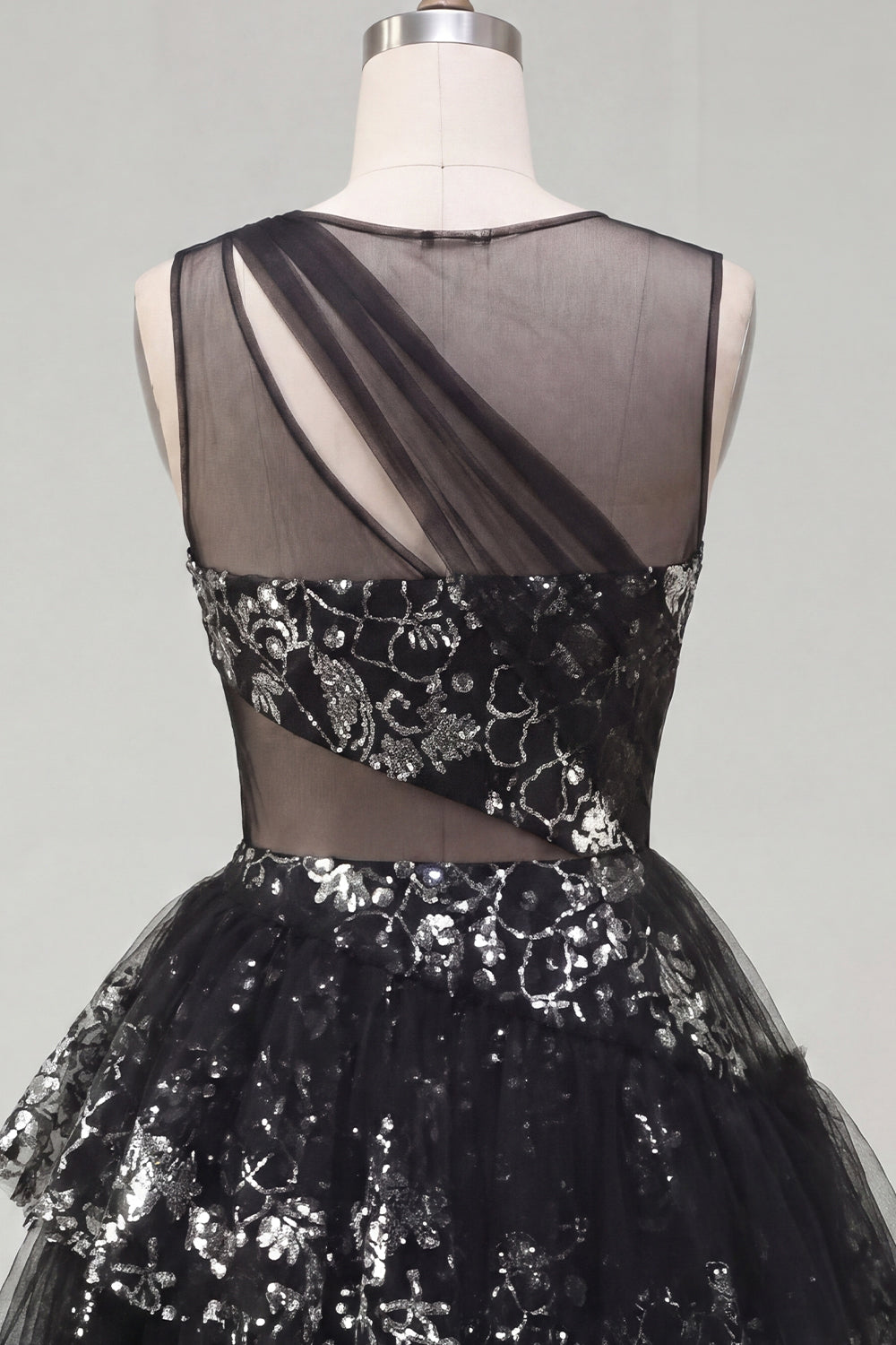 Sparkly Black A Line Keyhole Short Sequin Floral Homecoming Dress