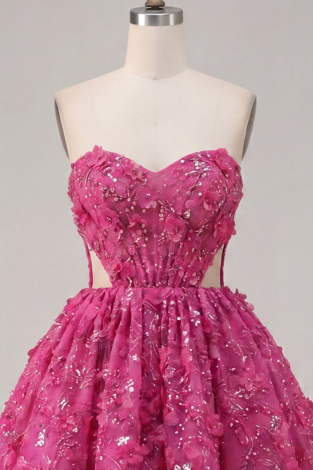 Sparkly Fuchsia A Line Corset Cut Out Floral Beaded Short Homecoming Dress