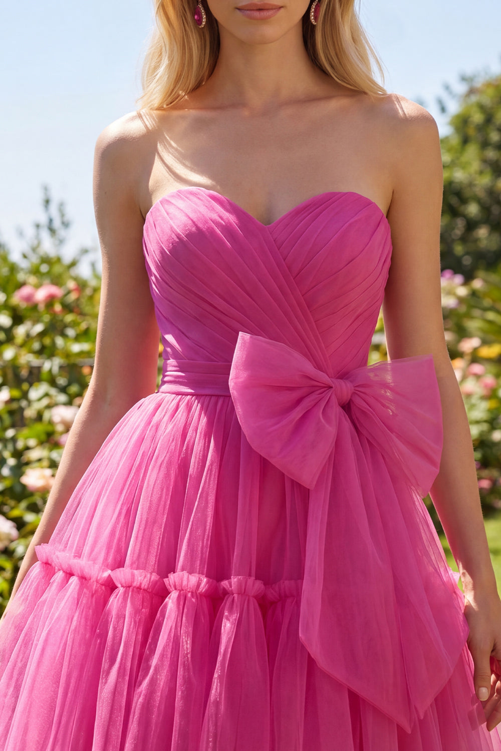 Sweetheart Fuchsia A Line Ruched Short Homecoming Dress with Bow