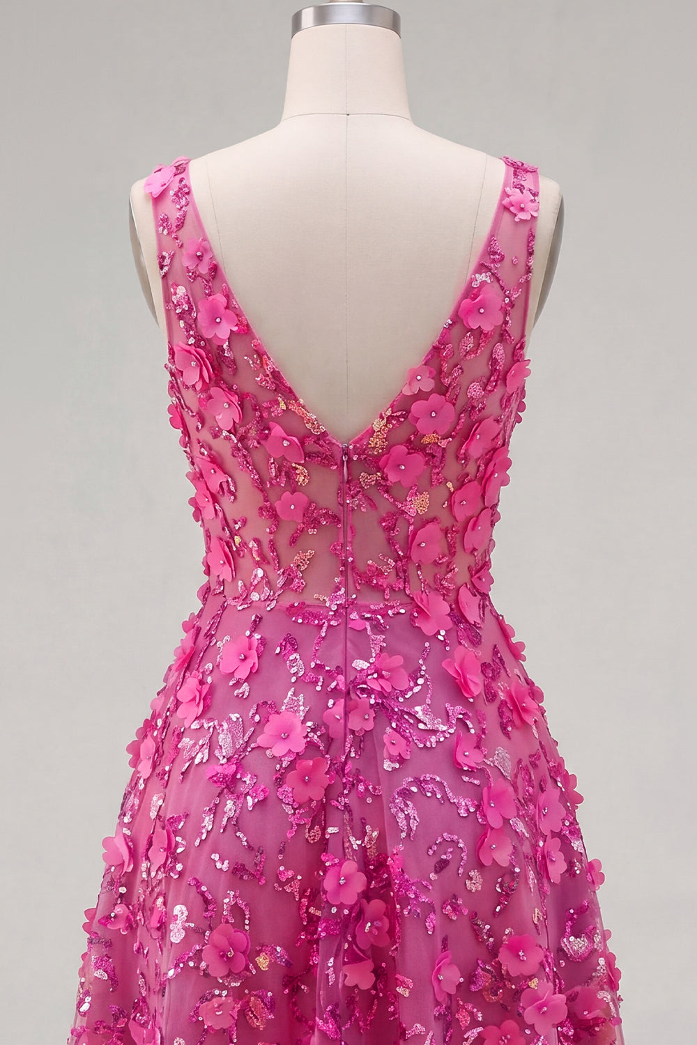 Sparkly Fuchsia Floral High Low A Line Homecoming Dress