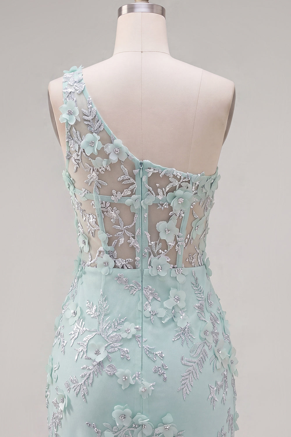 Floral Sparkly Mint Corset Beaded Tight Short Keyhole Homecoming Dress with Slit