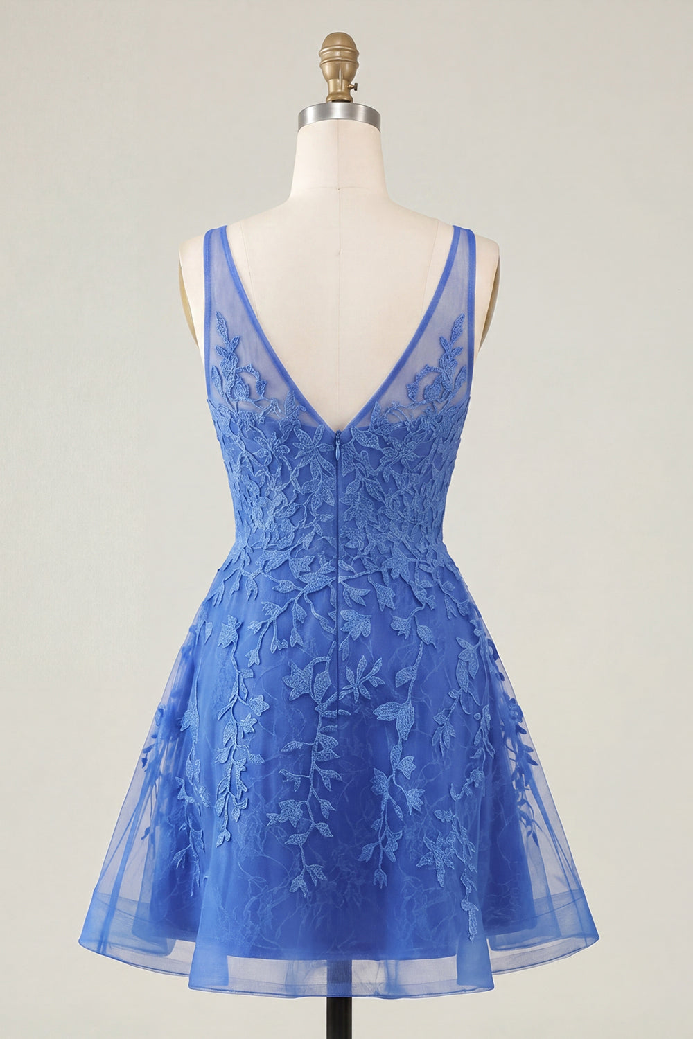 Pink V-Neck A Line Lace Appliqued Short Homecoming Dress