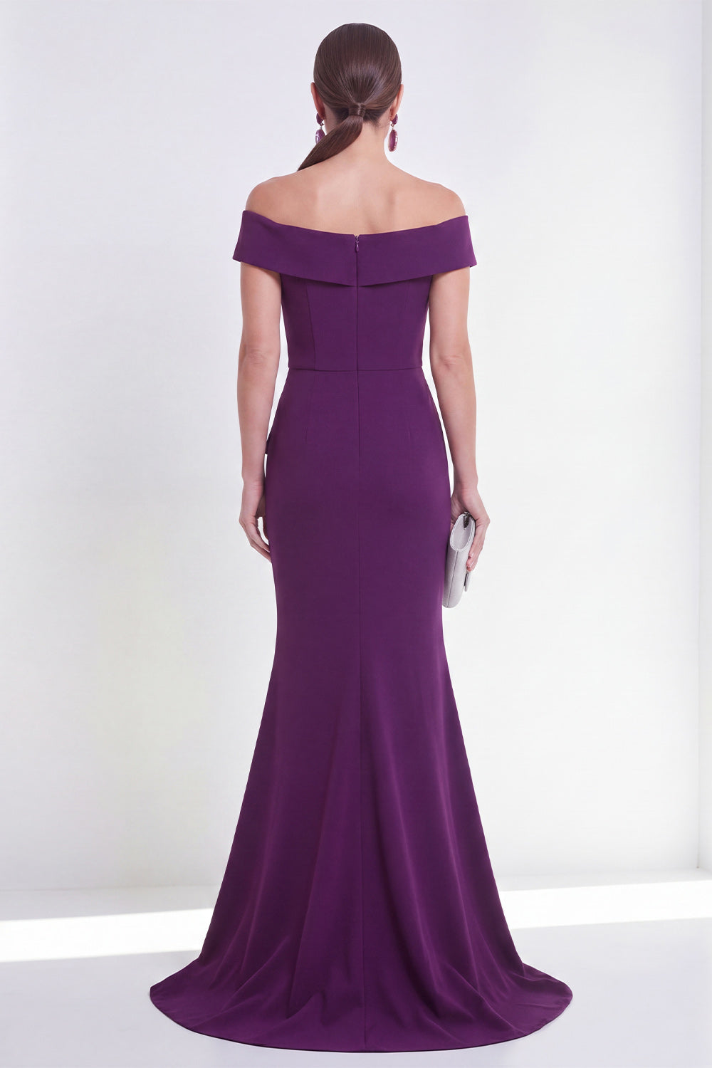 Off the Shoulder Purple Ruched Mermaid Long Formal Dress with Slit