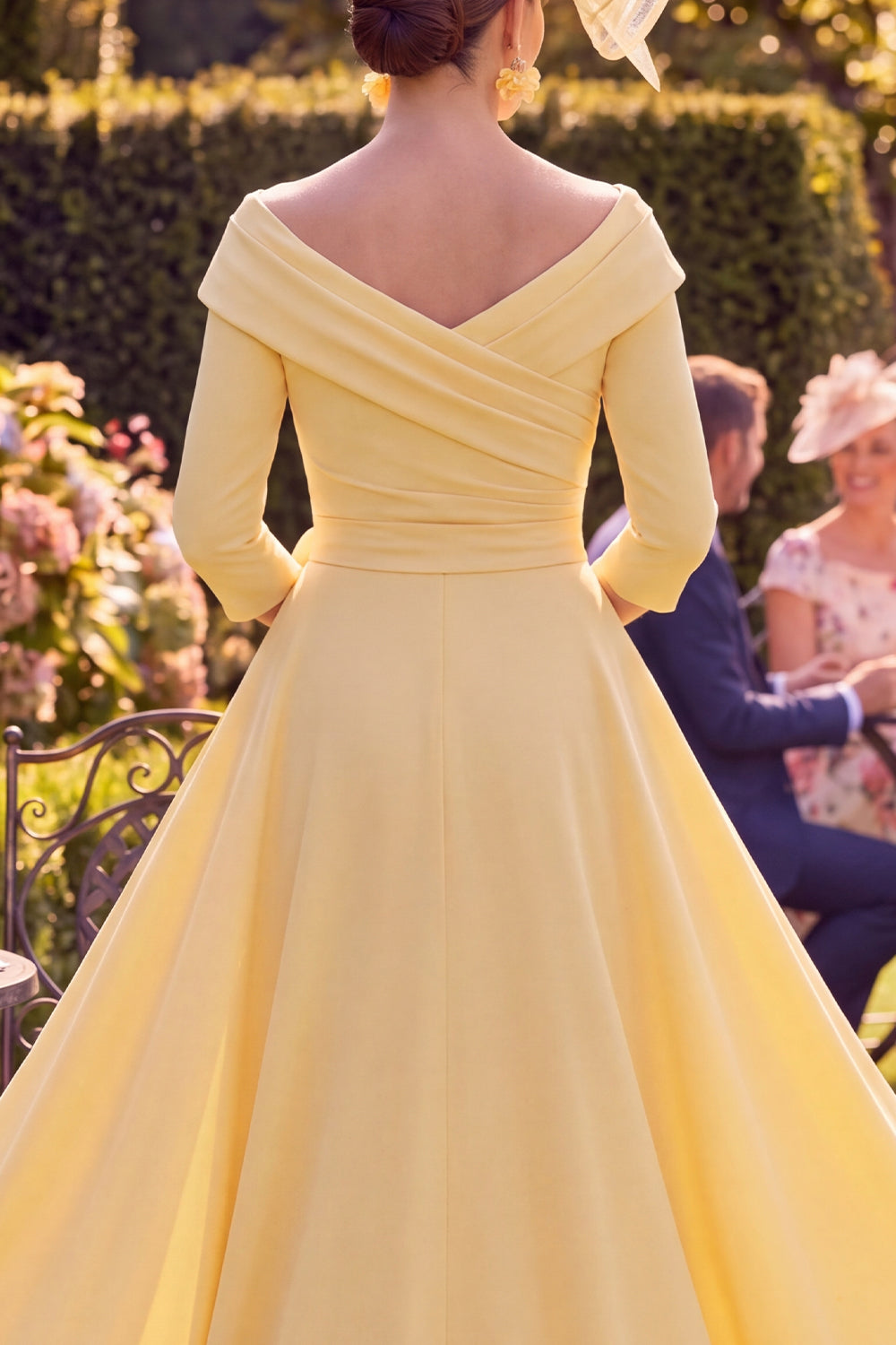 Butter Yellow Sheath Long Floral Ruched Mother of the Bride Dress with Cape