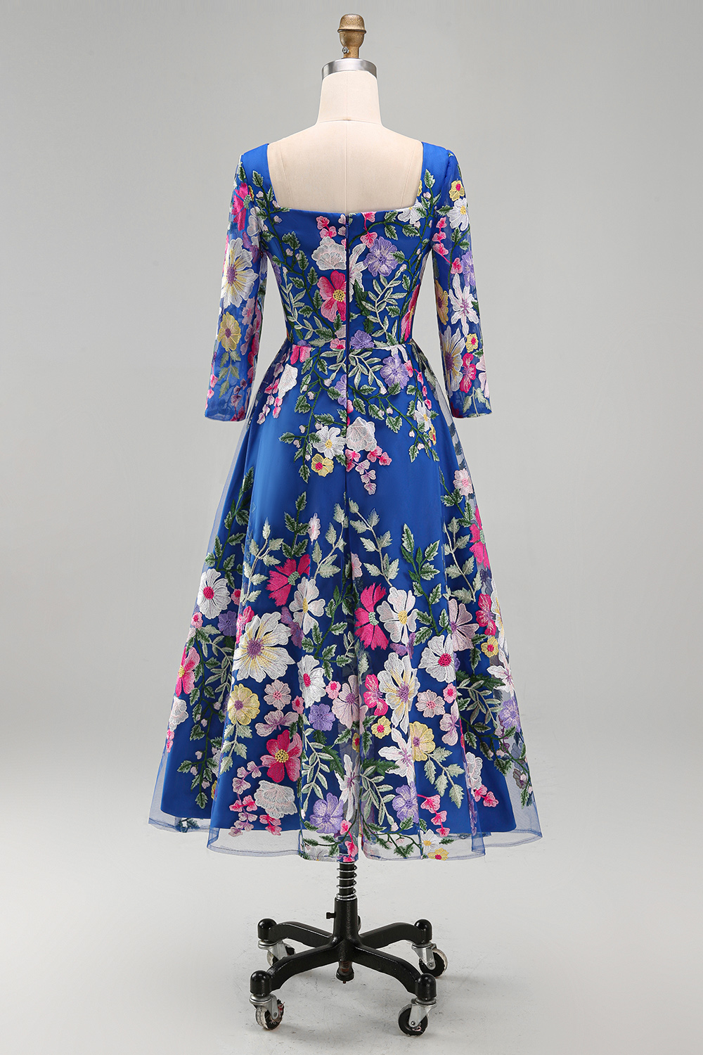 Square Neck Royal Blue A Line Maxi Floral Mother of the Bride Dress