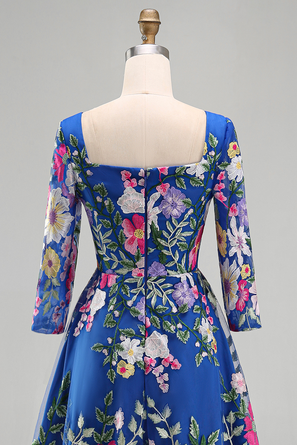 Square Neck Royal Blue A Line Maxi Floral Mother of the Bride Dress
