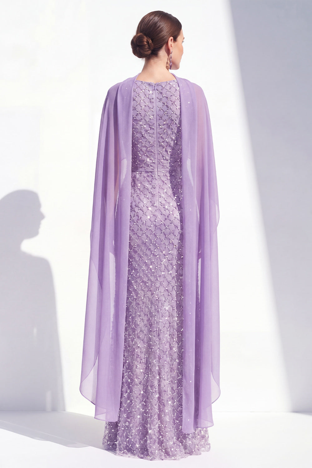 Sparkly Purple Long Mermaid Beaded Mother of the Bride Dress with Cape