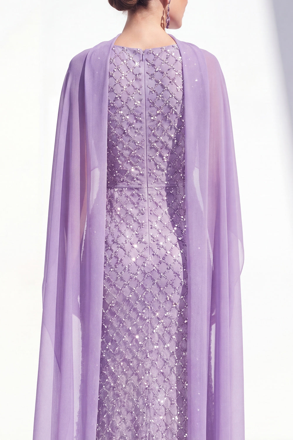 Sparkly Purple Long Mermaid Beaded Mother of the Bride Dress with Cape