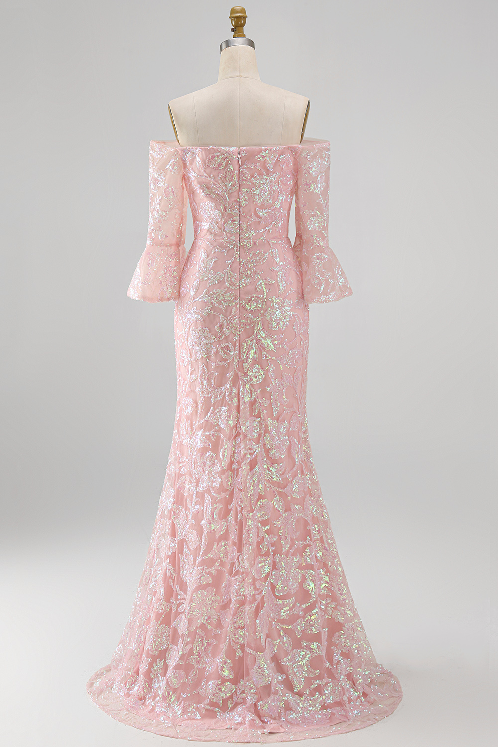 Sparkly Blush Floral Long Beaded Mermaid Mother of the Bride Dress with Sleeves
