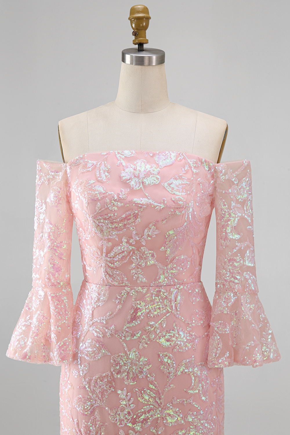 Sparkly Blush Floral Long Beaded Mermaid Mother of the Bride Dress with Sleeves