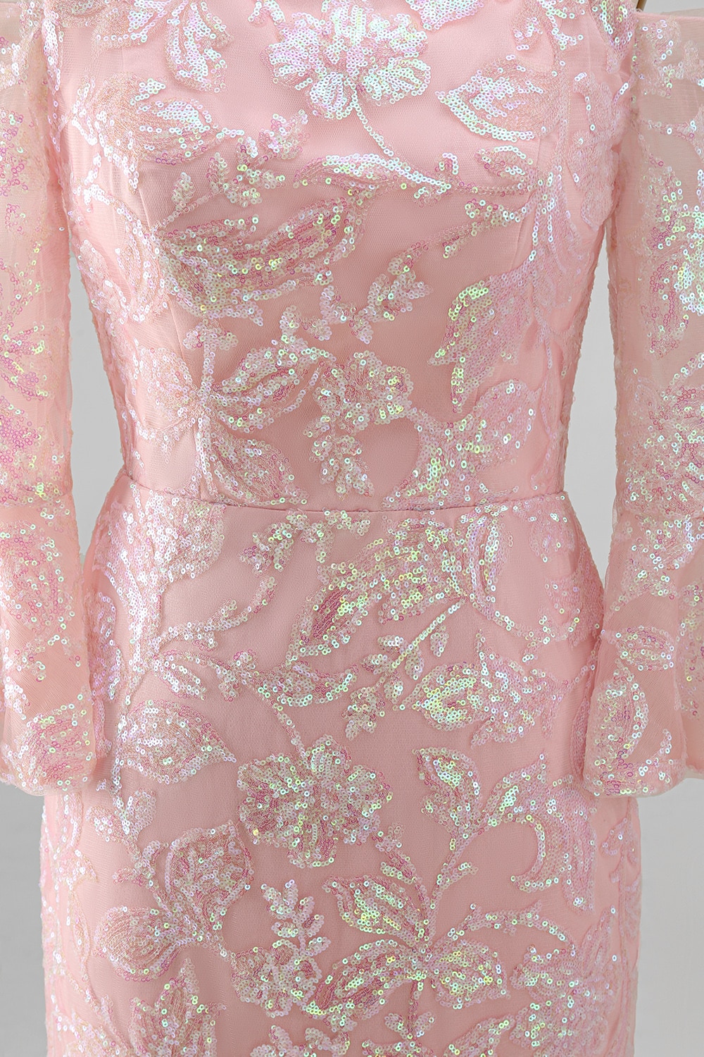 Sparkly Blush Floral Long Beaded Mermaid Mother of the Bride Dress with Sleeves