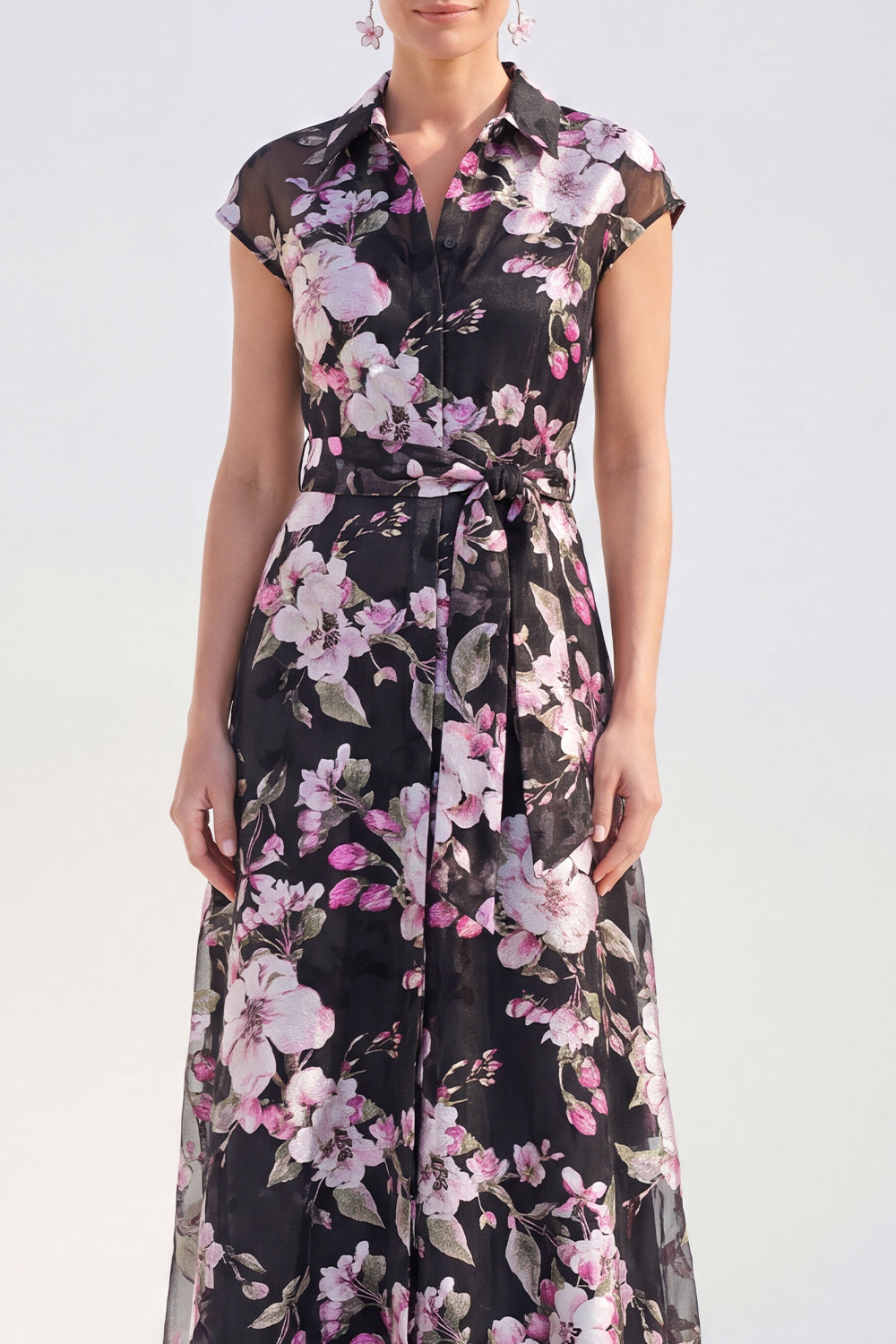 White Long A Line Cap Sleeves Floral Mother of the Bride Dress