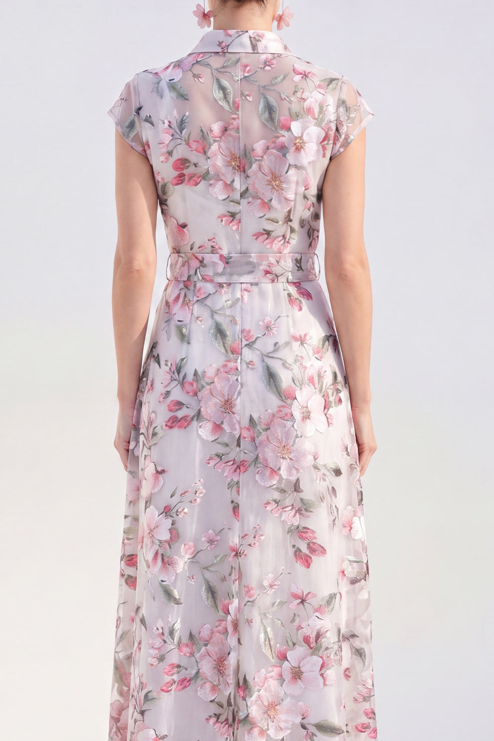 White Long A Line Cap Sleeves Floral Mother of the Bride Dress