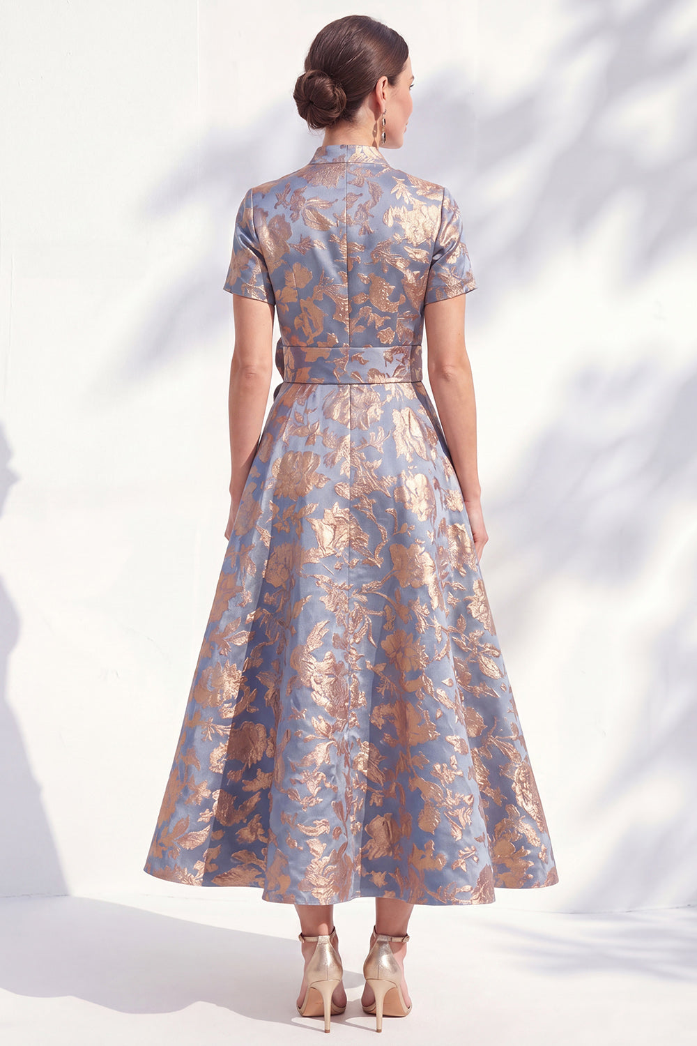 Blue Pink Flower A Line Long Mother of the Bride Dress with 3D Flower