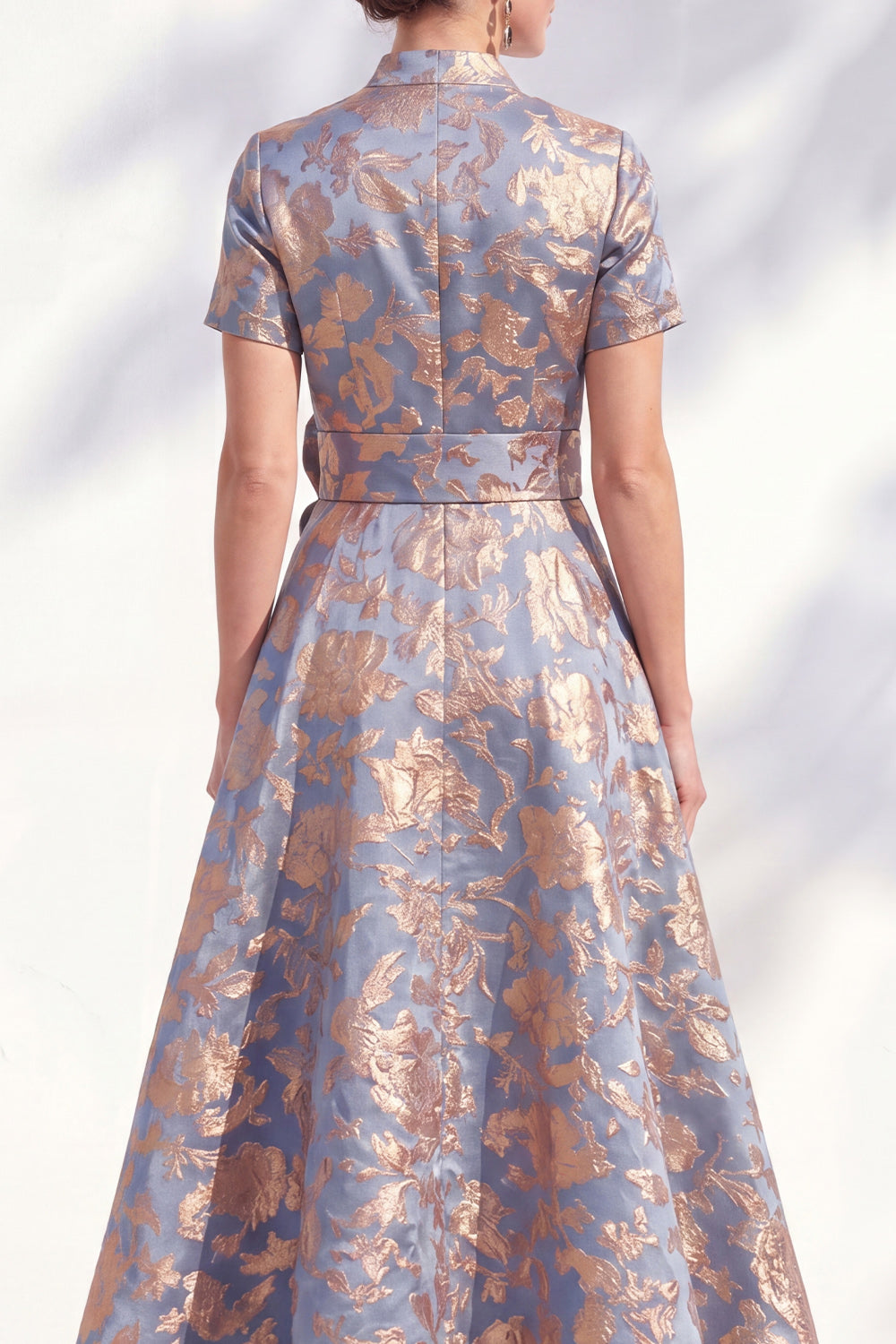 Blue Pink Flower A Line Long Mother of the Bride Dress with 3D Flower