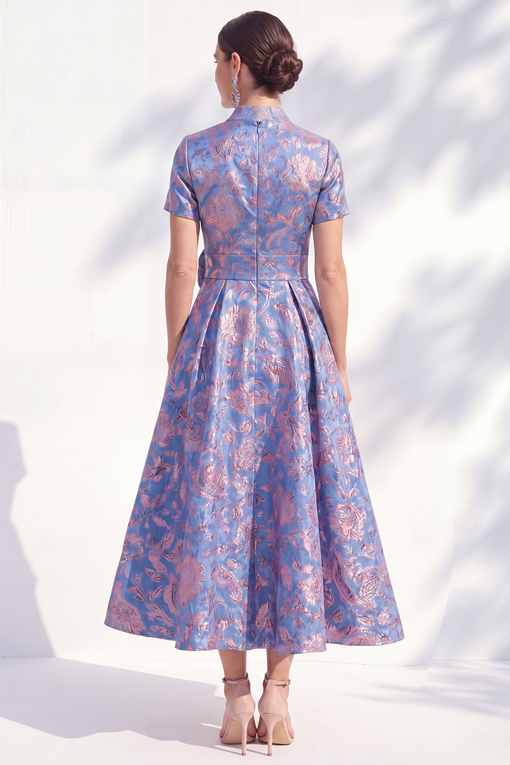 Blue Pink Flower A Line Long Mother of the Bride Dress with 3D Flower