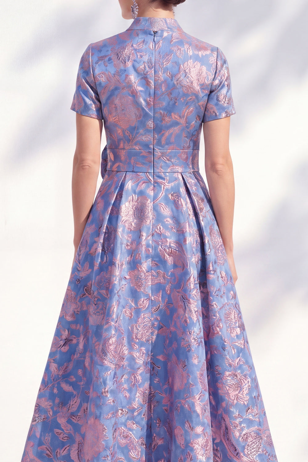 Blue Pink Flower A Line Long Mother of the Bride Dress with 3D Flower