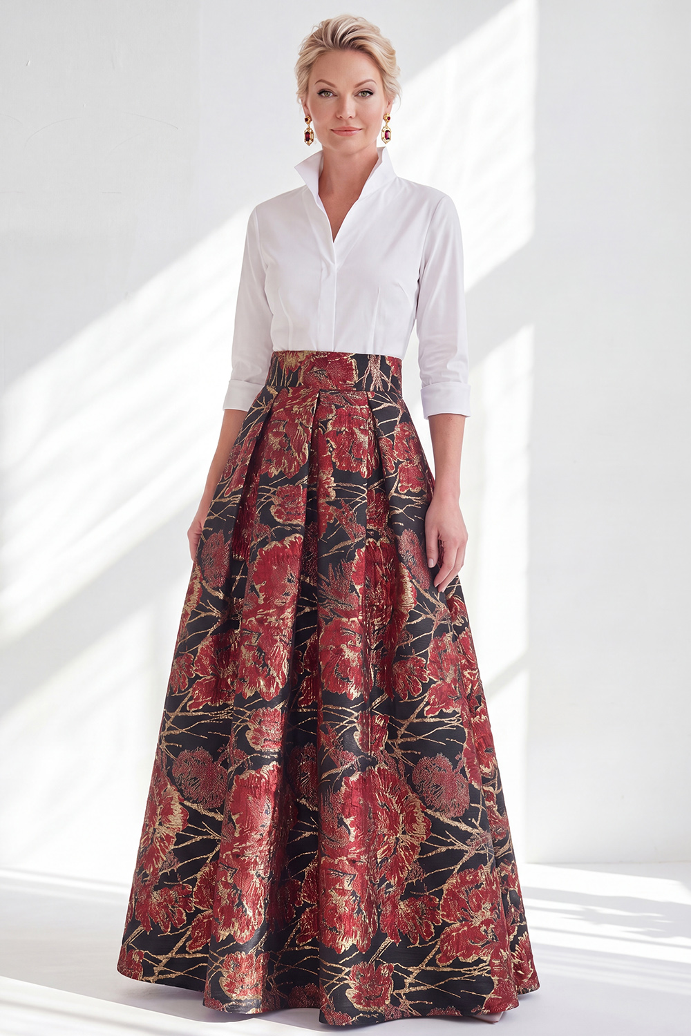 3/4 Sleeves Fuchsia A Line Long Mother of the Bride Dress
