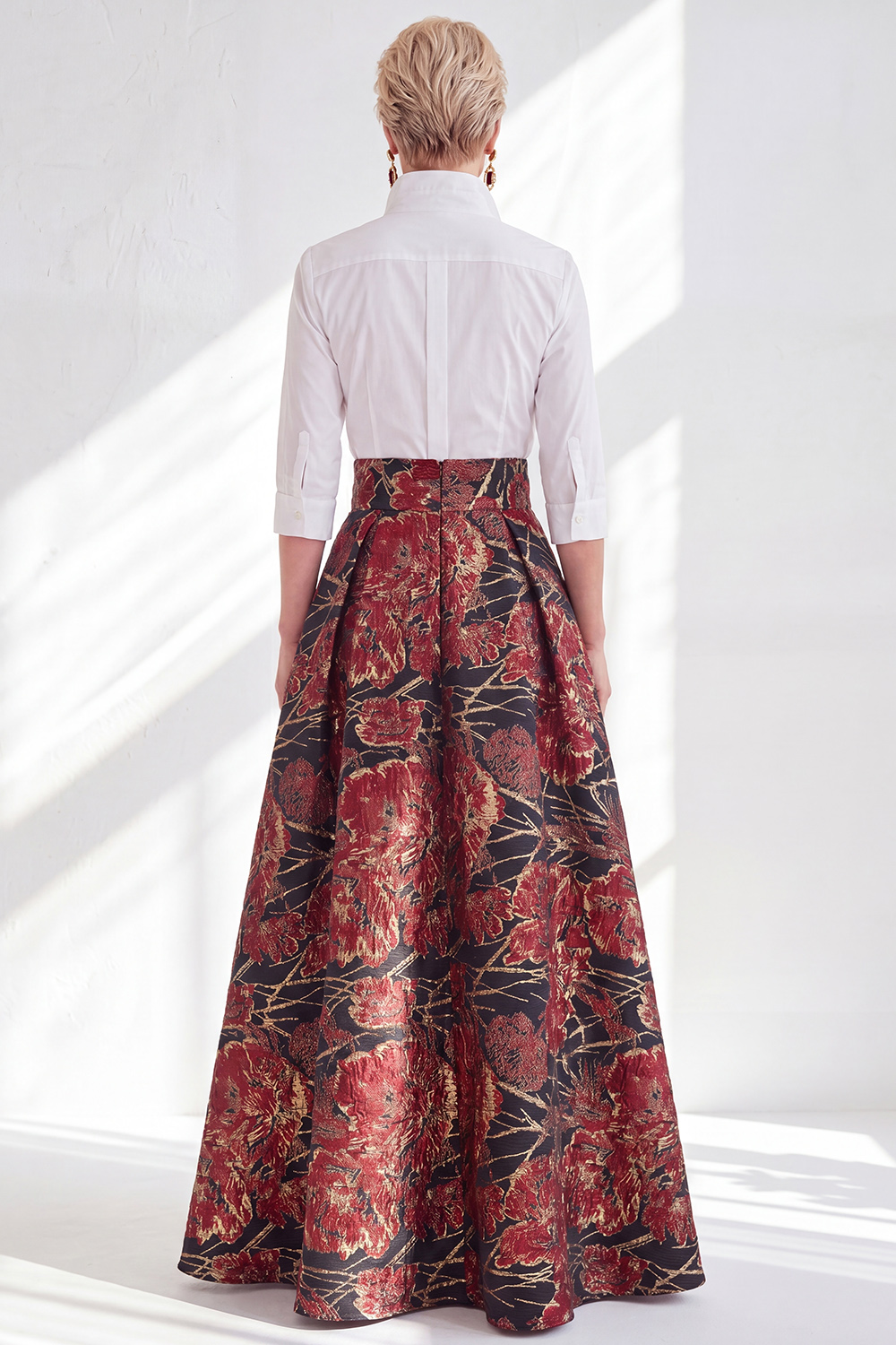 3/4 Sleeves Fuchsia A Line Long Mother of the Bride Dress