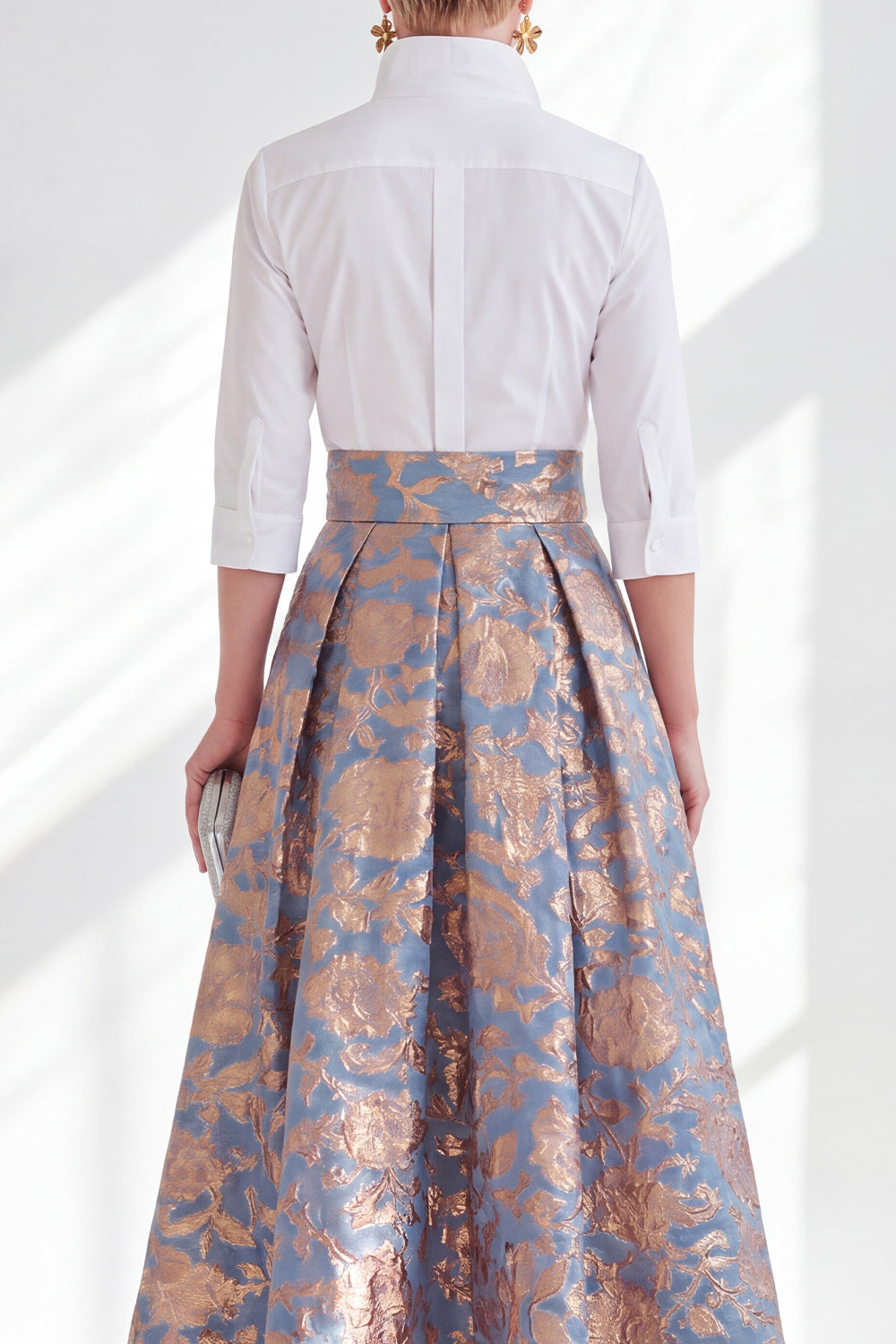 3/4 Sleeves Blue Pink Flower A Line Long Mother of the Bride Dress