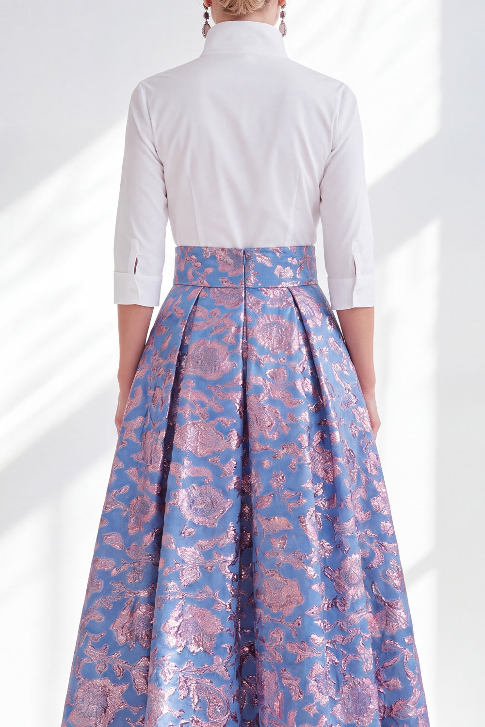 3/4 Sleeves Blue Pink Flower A Line Long Mother of the Bride Dress