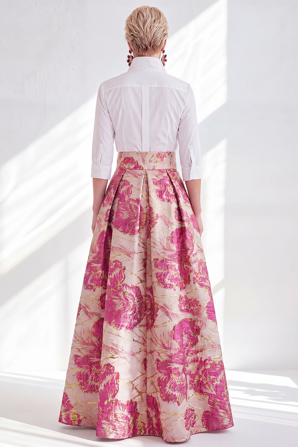3/4 Sleeves Fuchsia A Line Long Mother of the Bride Dress