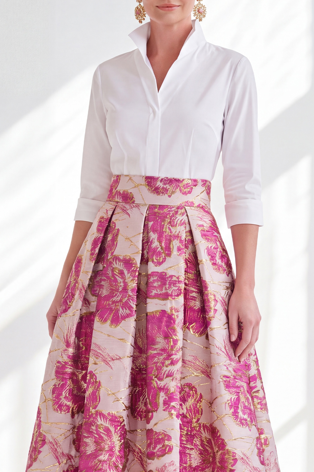 3/4 Sleeves Fuchsia A Line Long Mother of the Bride Dress