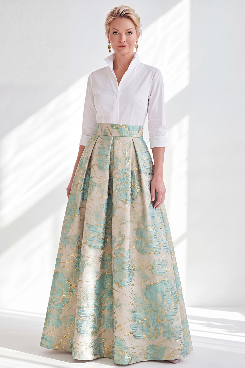 3/4 Sleeves Fuchsia A Line Long Mother of the Bride Dress