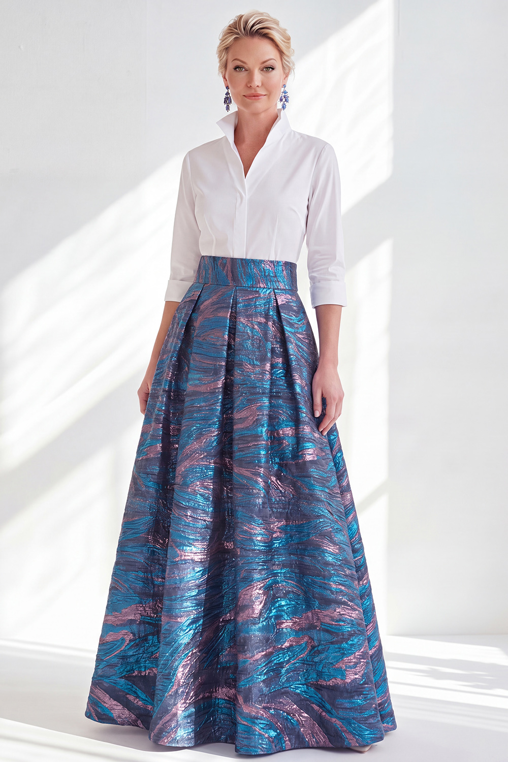 3/4 Sleeves Fuchsia A Line Long Mother of the Bride Dress