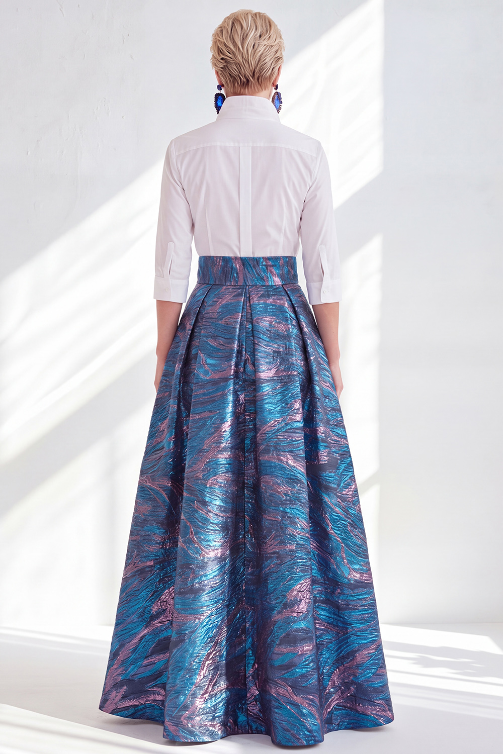 3/4 Sleeves Fuchsia A Line Long Mother of the Bride Dress