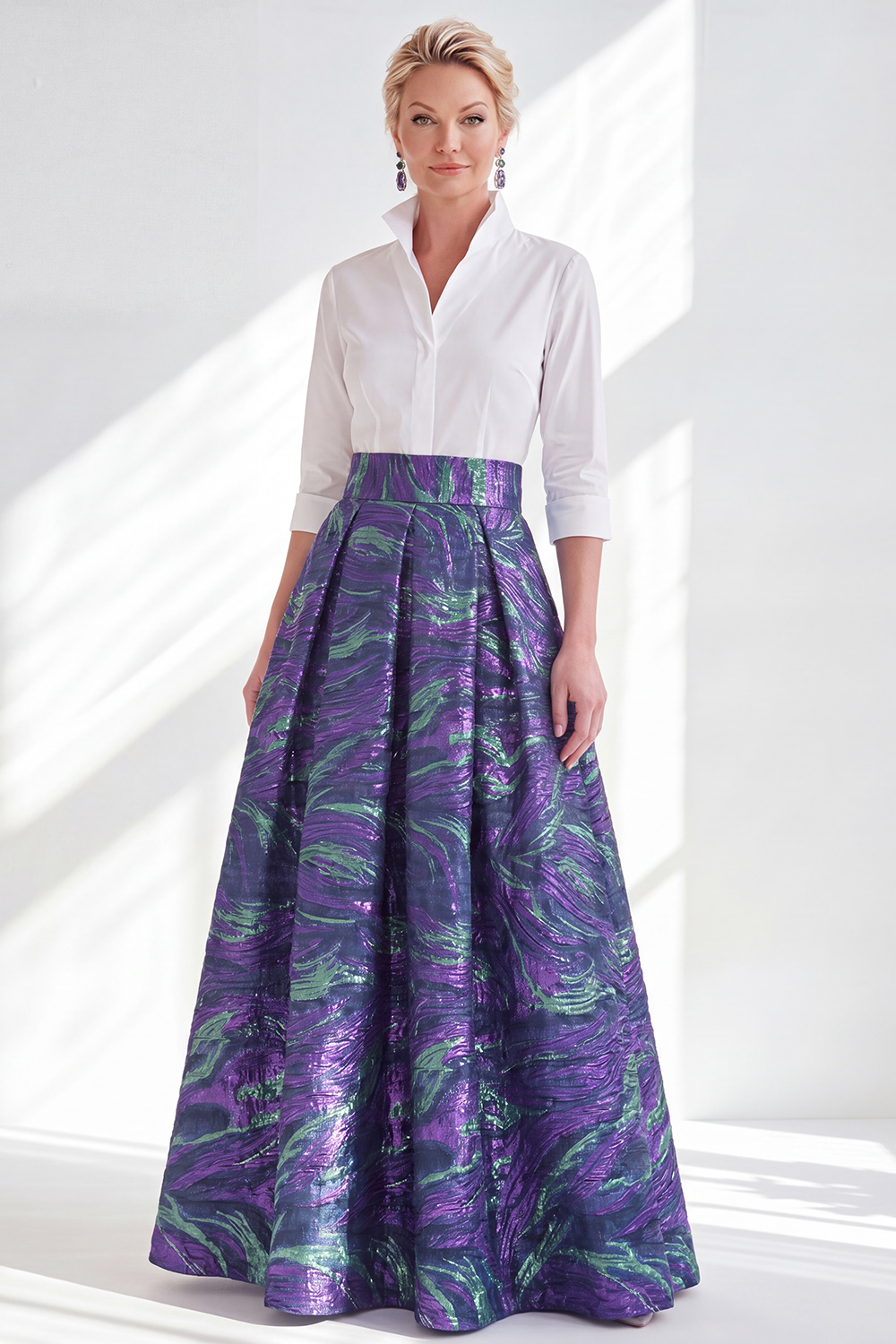3/4 Sleeves Fuchsia A Line Long Mother of the Bride Dress