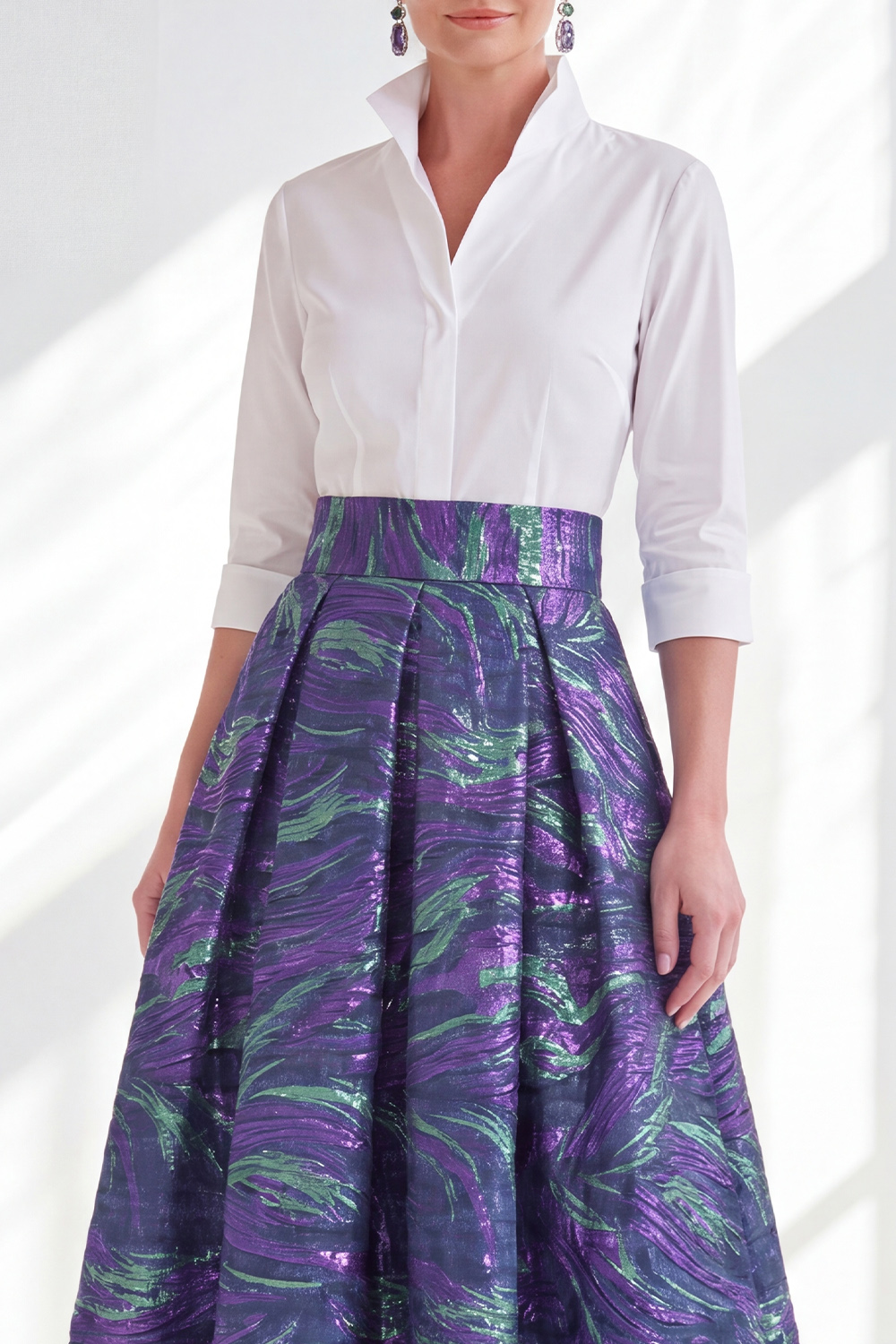 3/4 Sleeves Fuchsia A Line Long Mother of the Bride Dress