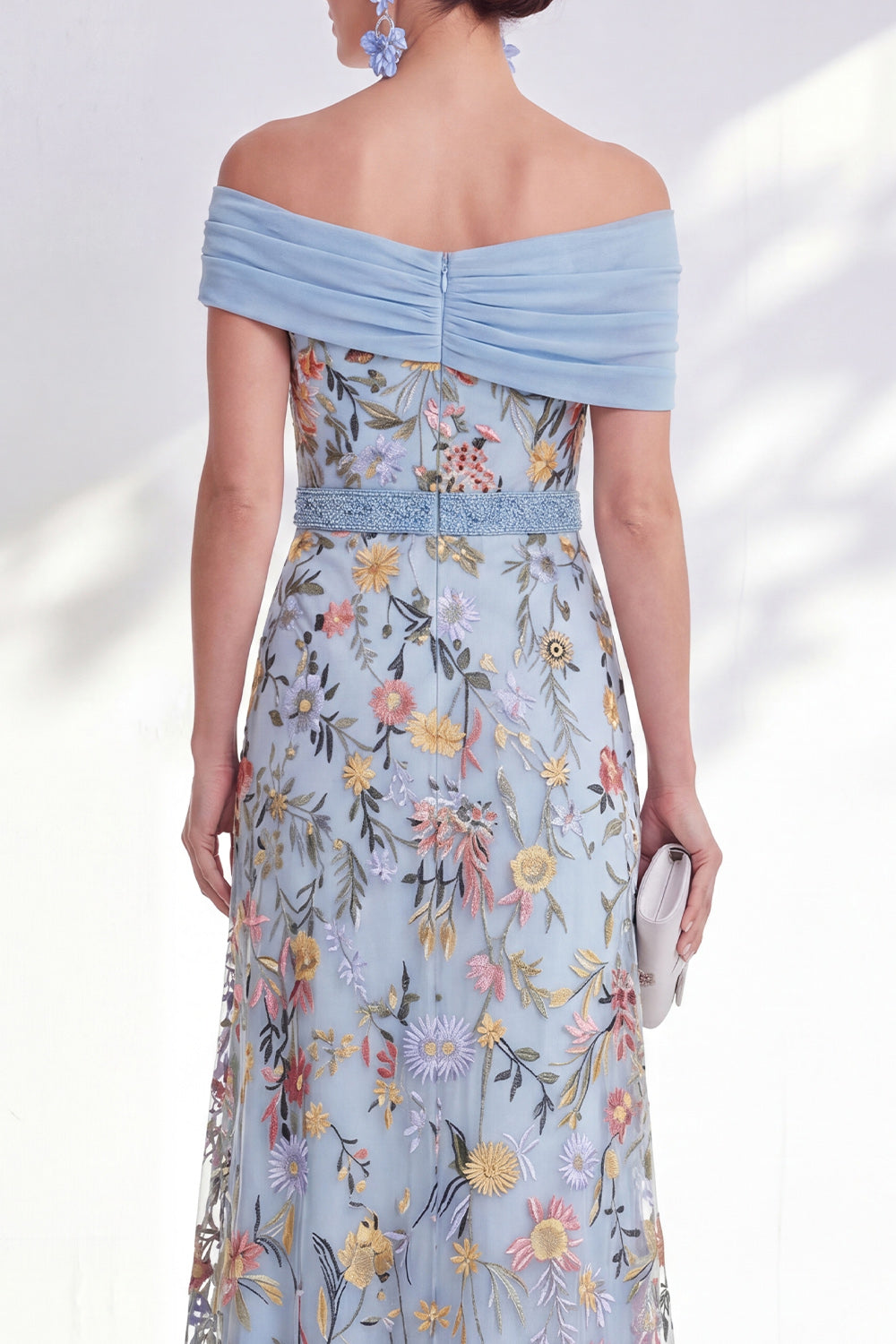 Floral Green Beaded Ruched Long Mother of the Bride Dress