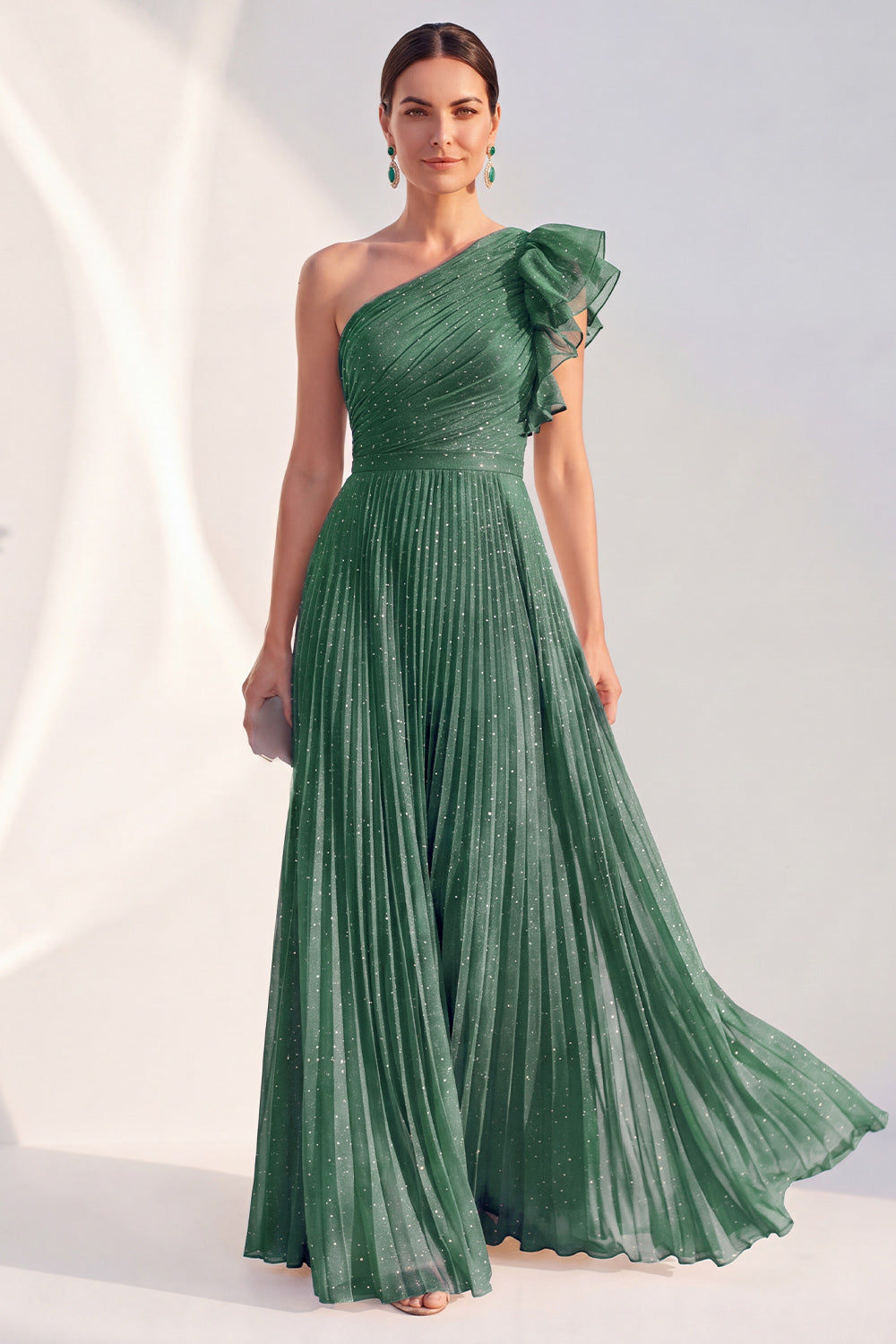 Ruffled Navy A Line Glitter Long Mother of the Bride Dress with Pleats