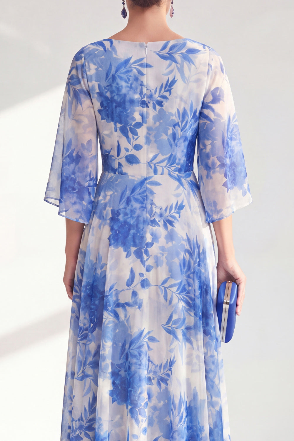 Floral Red Boat Neck Long A Line Mother of the Bride Dress
