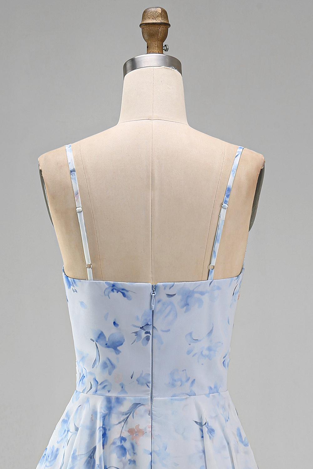 Blue Floral Long Spaghetti Straps A Line Mother of the Bride Dress with Ruffles