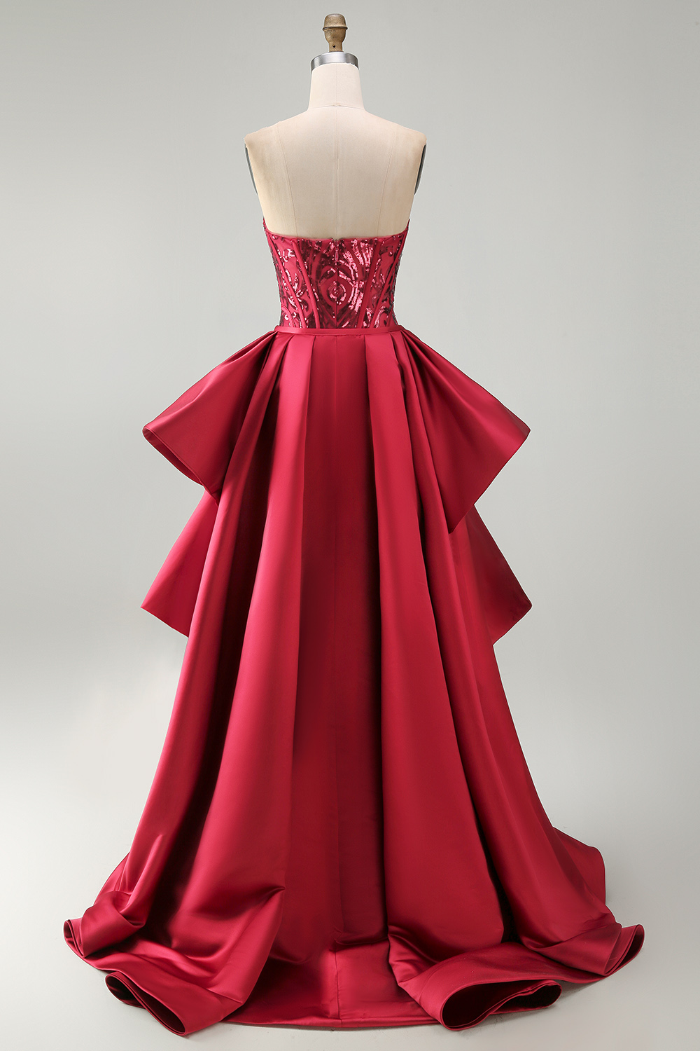 Sparkly Red Mermaid Corset Strapless Long Beaded Pageant Dress with Slit