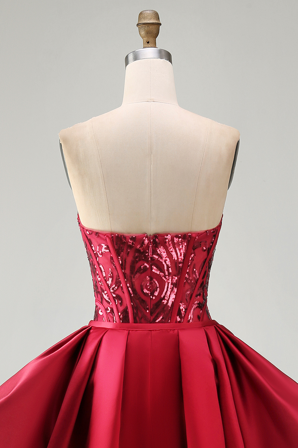 Sparkly Red Mermaid Corset Strapless Long Beaded Pageant Dress with Slit