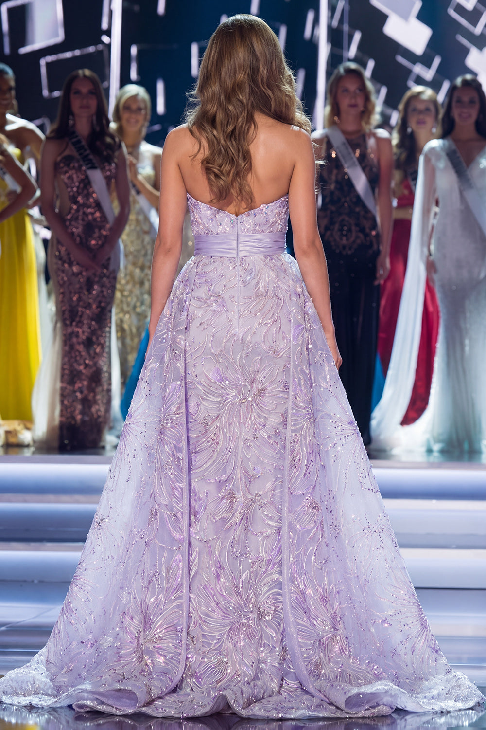 Sparkly Lilac Floral Strapless Mermaid Long Beaded Pageant Dress with Cape