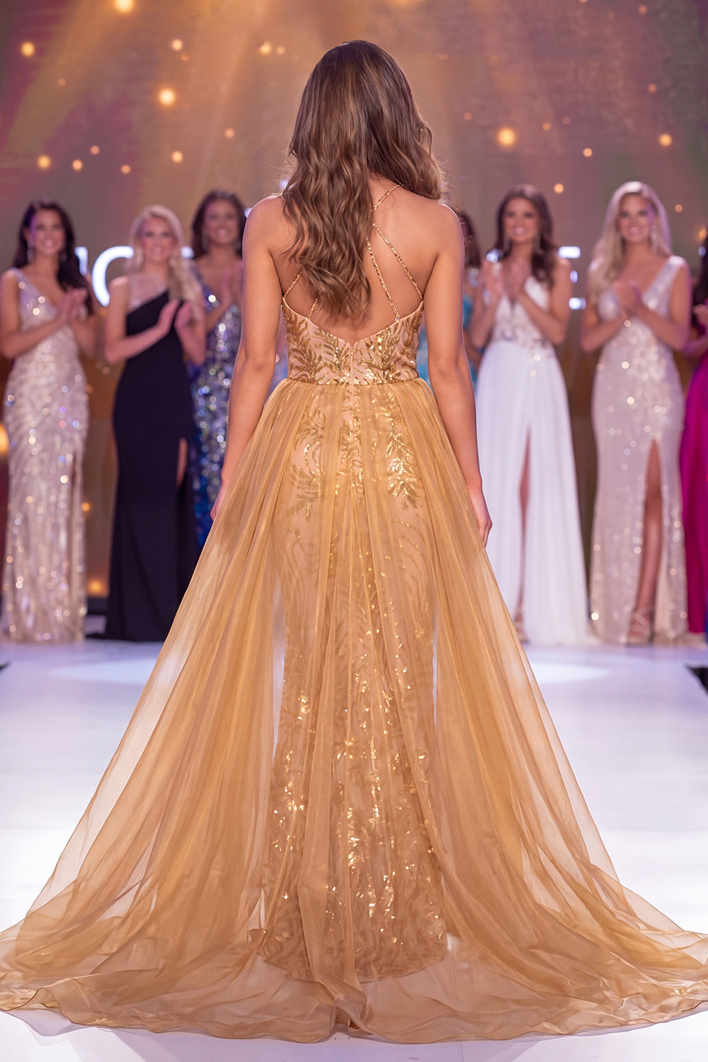 Sparkly Golden Halter Mermaid Long Sequin Pageant Dress with Cape