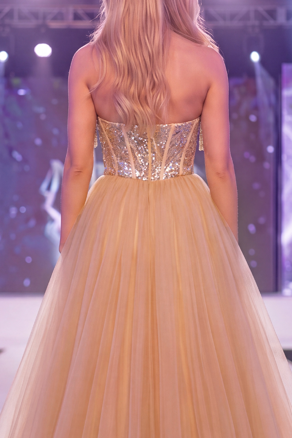 Beaded Sparkly Champagne Strapless Corset Mermaid Long Pageant Dress with Cape