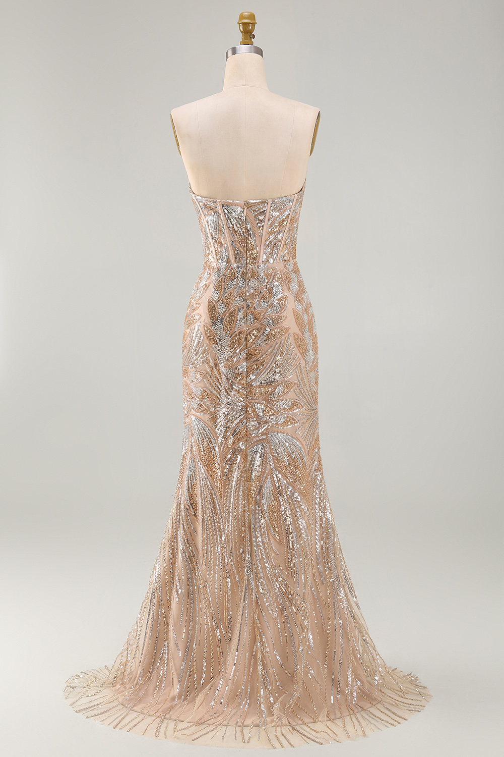 Beaded Sparkly Champagne Strapless Corset Mermaid Long Pageant Dress with Cape