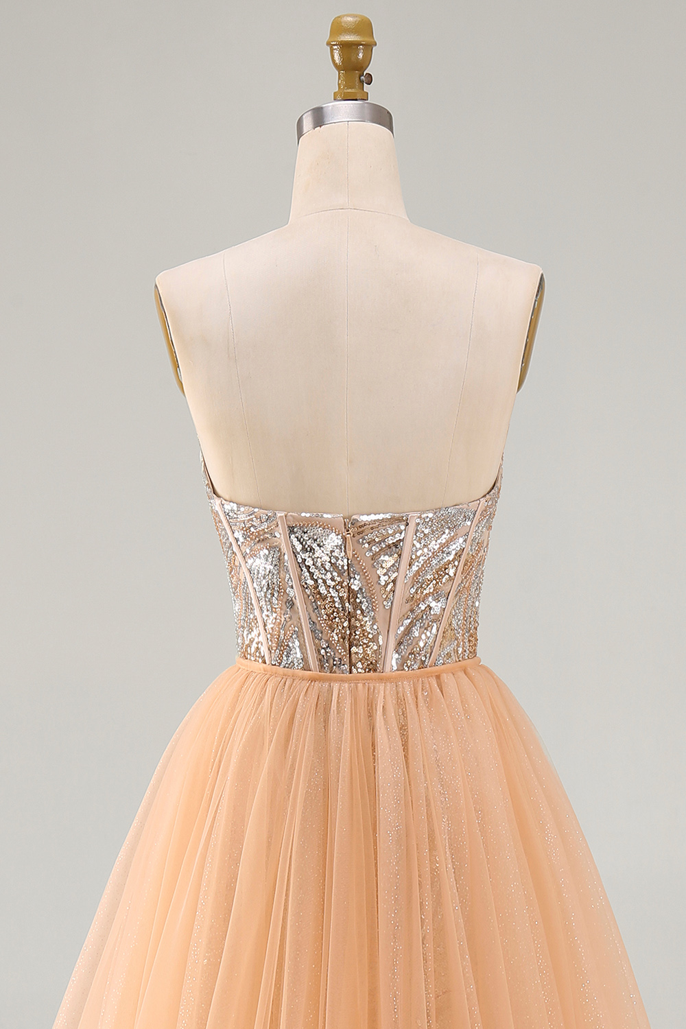 Beaded Sparkly Champagne Strapless Corset Mermaid Long Pageant Dress with Cape