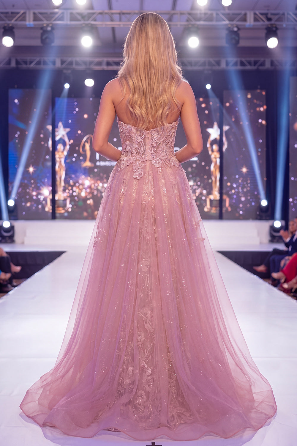 Sparkly Blush Strapless Beaded Mermaid Long Floral Pageant Dress with Cape